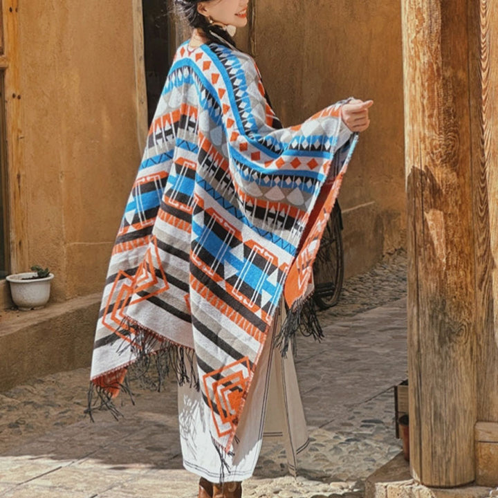 Buddha Stones chal tibetano patrón geométrico a rayas invierno acogedor viaje borla bufanda abrigo - image 3