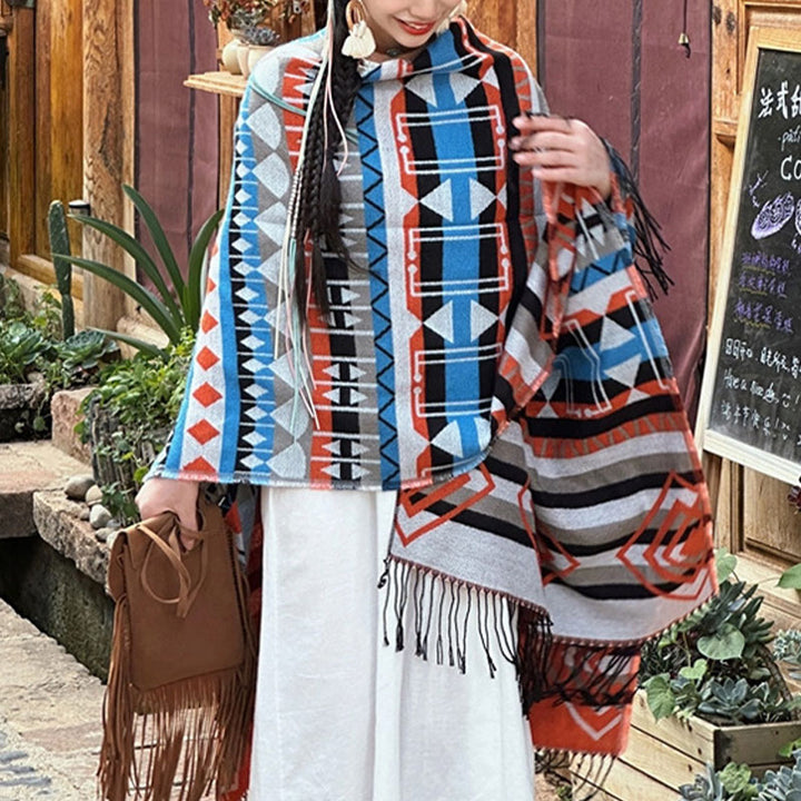 Buddha Stones chal tibetano patrón geométrico a rayas invierno acogedor viaje borla bufanda abrigo - image 4