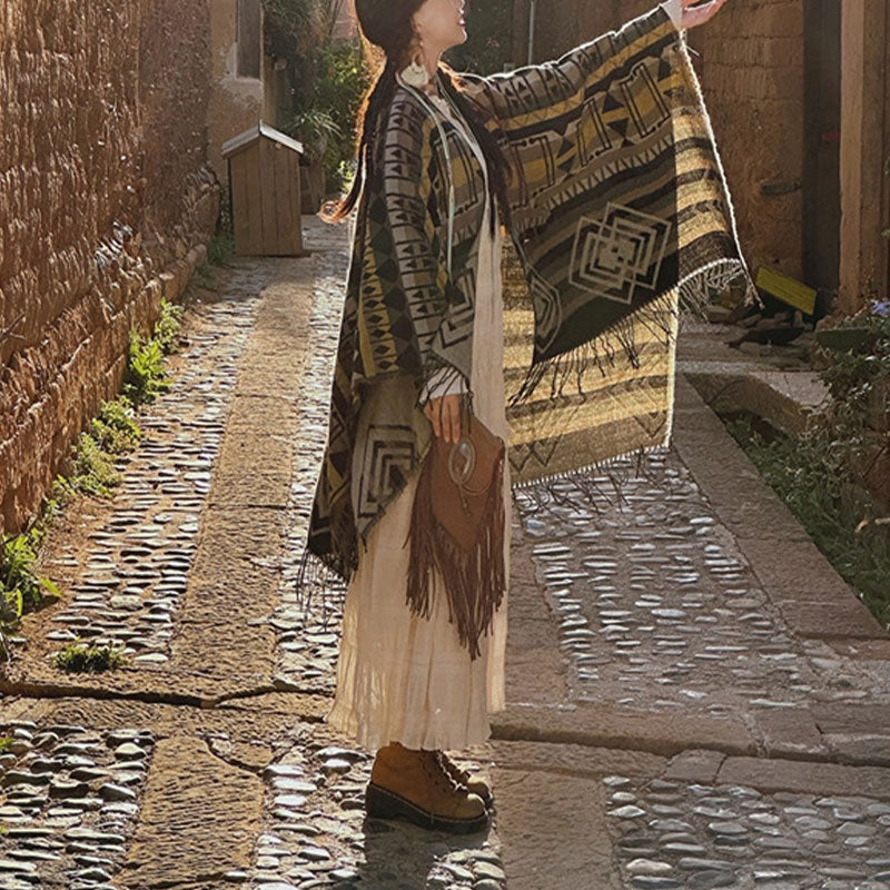 Buddha Stones chal tibetano patrón geométrico a rayas invierno acogedor viaje borla bufanda abrigo - image 11