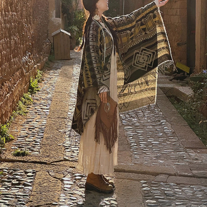 Buddha Stones chal tibetano patrón geométrico a rayas invierno acogedor viaje borla bufanda abrigo - image 11