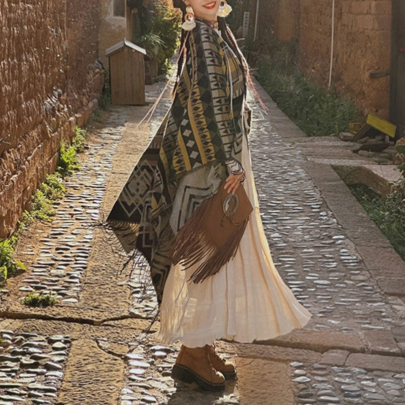 Buddha Stones chal tibetano patrón geométrico a rayas invierno acogedor viaje borla bufanda abrigo - image 10