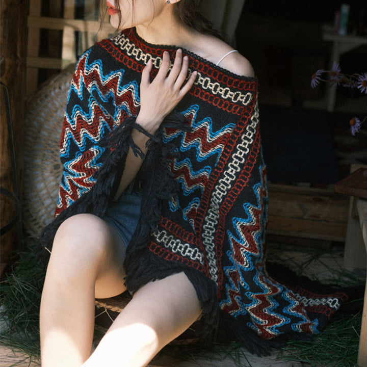 Buddha Stones, jersey de punto a rayas con borlas, bufanda de viaje acogedora para invierno - image 8