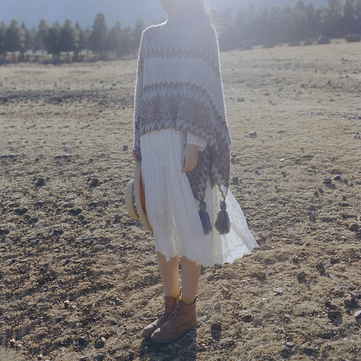 Mantón tibetano de piedras de Buddha Stones, bufanda de viaje acogedora para invierno con borlas de punto a rayas grises y marrones - image 14