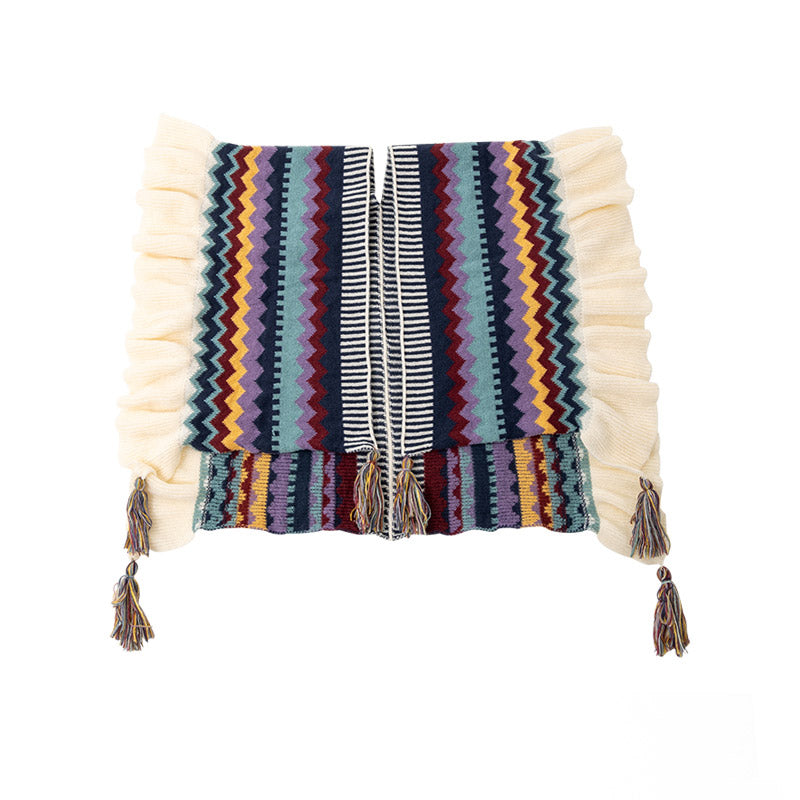 Mantón tibetano de Buddha Stones, bufanda de viaje acogedora de invierno con borlas de línea ondulada a rayas coloridas - image 9