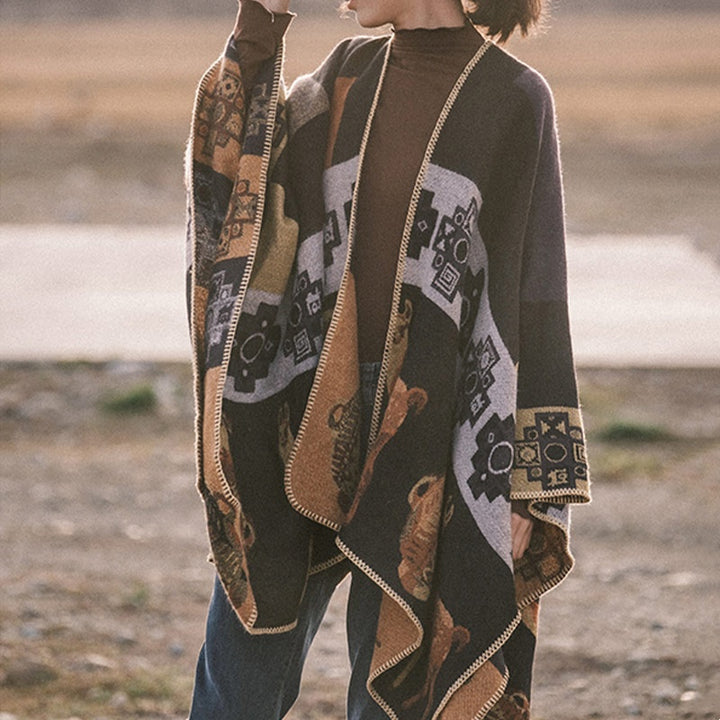 Buddha Stones chal tibetano ciervo jarrón formas geométricas invierno acogedor viaje bufanda abrigo - Negro Amarillo 130*150cm - image 0