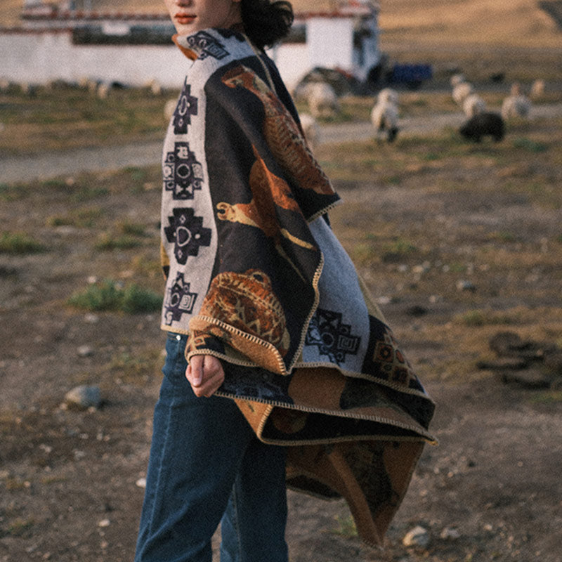 Buddha Stones chal tibetano ciervo jarrón formas geométricas invierno acogedor viaje bufanda abrigo - image 2