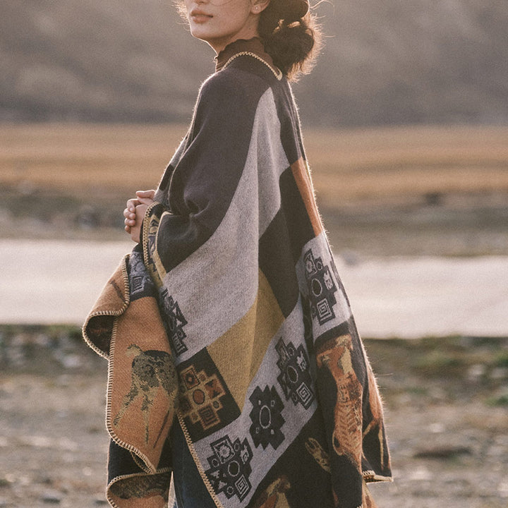 Buddha Stones chal tibetano ciervo jarrón formas geométricas invierno acogedor viaje bufanda abrigo - image 11