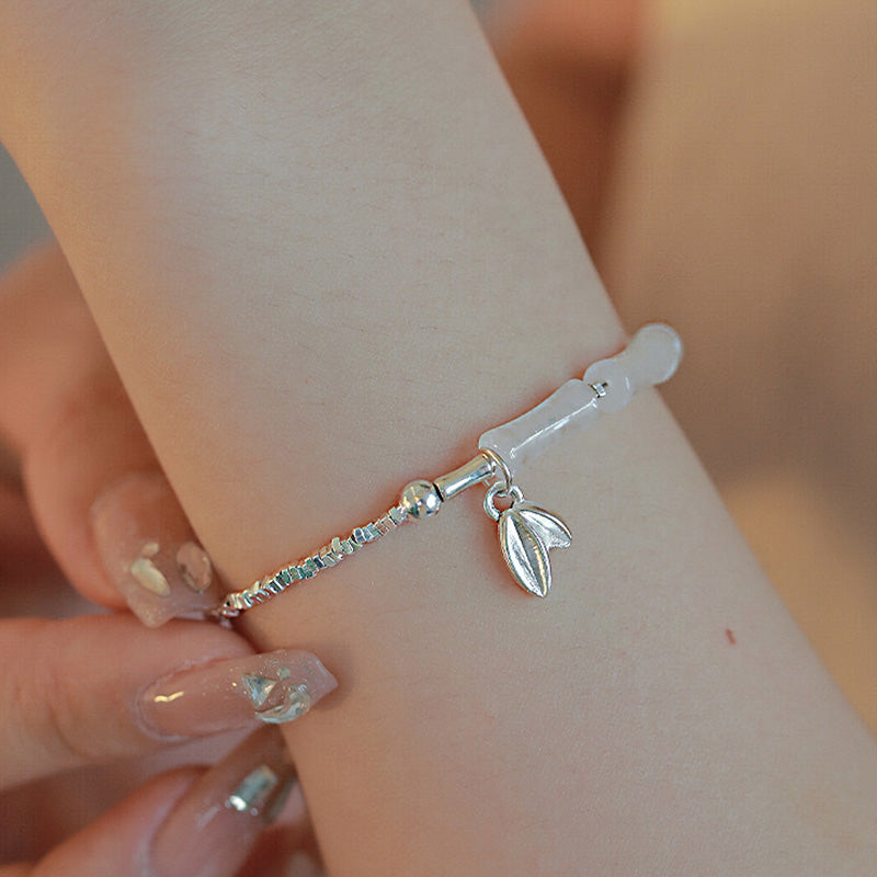 Pulsera de la suerte con patrón de bambú y peridoto de plata de ley 925 con Buddha Stones - Peridoto blanco de bambú (circunferencia de muñeca: 14-17 cm) - image 6