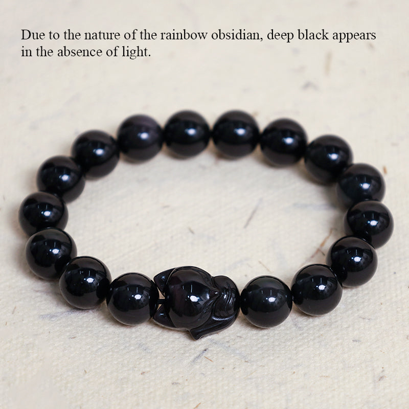 Pulsera positiva curativa de zorro obsidiano arcoíris con Buddha Stones - image 6