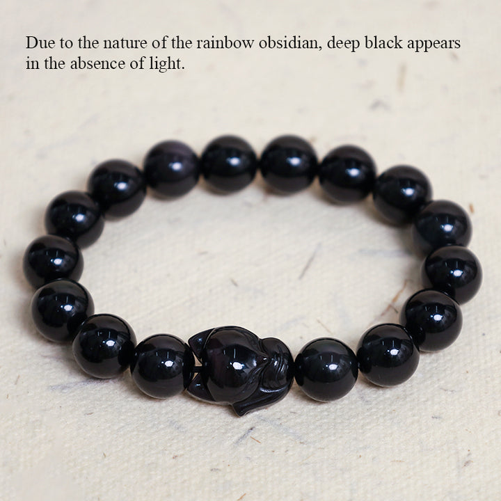 Pulsera positiva curativa de zorro obsidiano arcoíris con Buddha Stones - image 6
