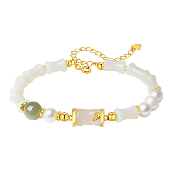 Pulsera de bendición de la suerte de bambú de jade blanco hetiano natural de plata de ley 925 con Buddha Stones - image 12