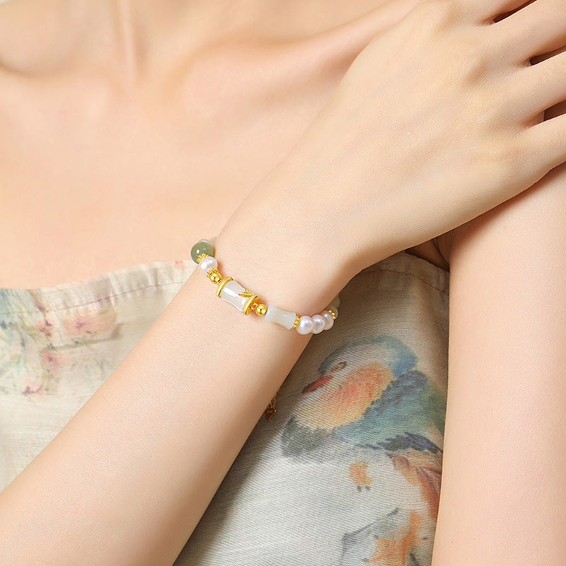 Pulsera de bendición de la suerte de bambú de jade blanco hetiano natural de plata de ley 925 con Buddha Stones - image 7