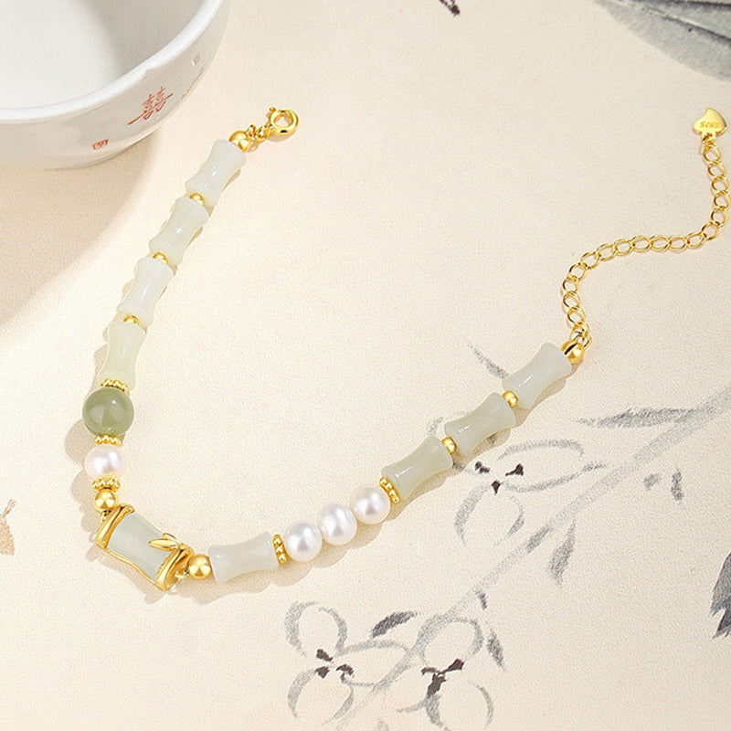 Pulsera de bendición de la suerte de bambú de jade blanco hetiano natural de plata de ley 925 con Buddha Stones - image 4