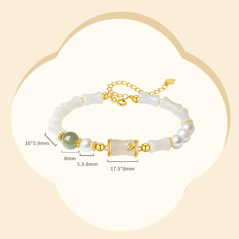 Pulsera de bendición de la suerte de bambú de jade blanco hetiano natural de plata de ley 925 con Buddha Stones - image 11