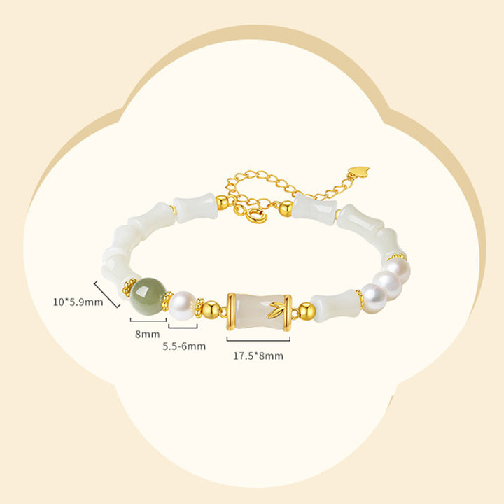 Pulsera de bendición de la suerte de bambú de jade blanco hetiano natural de plata de ley 925 con Buddha Stones - image 11