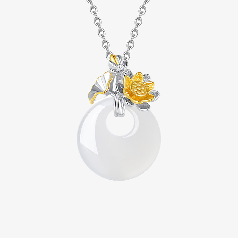 Colgante de collar de armonía de flores de doce meses de calcedonia redonda de plata de ley 925 con Buddha Stones - Loto - image 13
