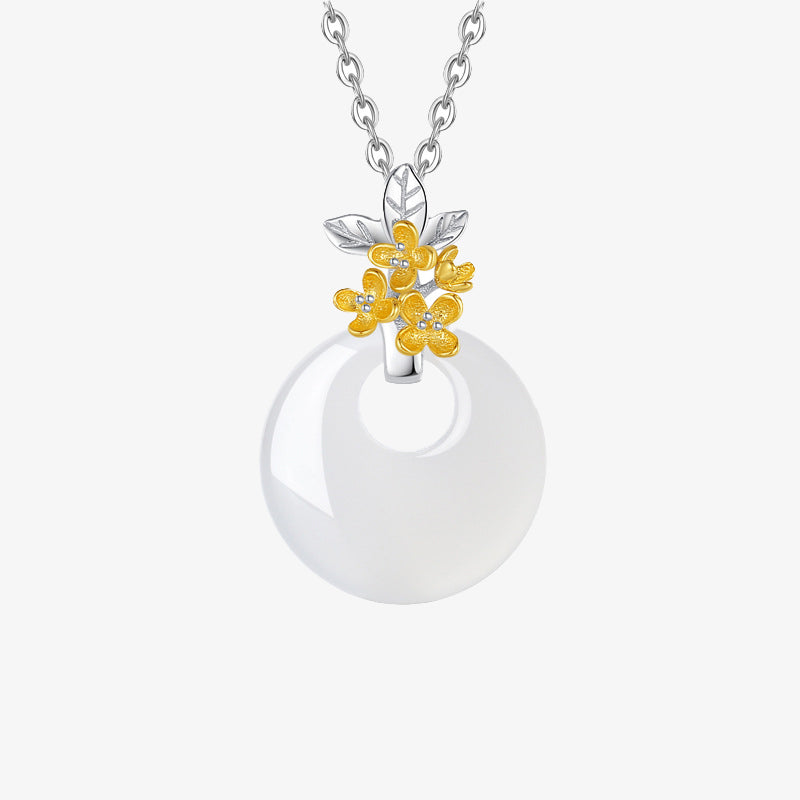 Colgante de collar de armonía de flores de doce meses de calcedonia redonda de plata de ley 925 con Buddha Stones - Osmanto - image 17