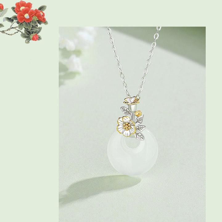 Colgante de collar de armonía de flores de doce meses de calcedonia redonda de plata de ley 925 con Buddha Stones - image 10