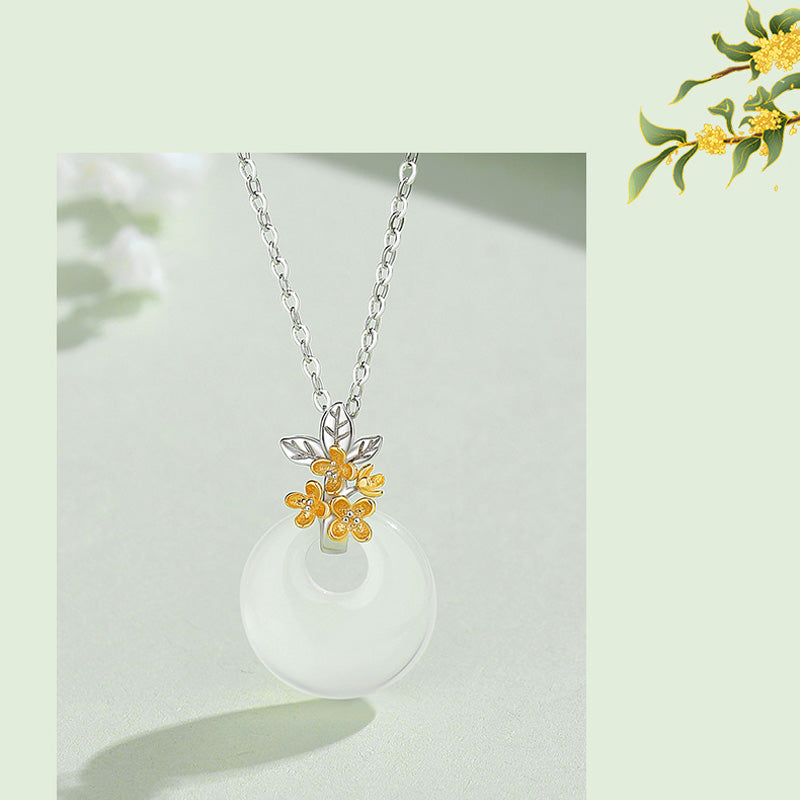 Colgante de collar de armonía de flores de doce meses de calcedonia redonda de plata de ley 925 con Buddha Stones - image 19