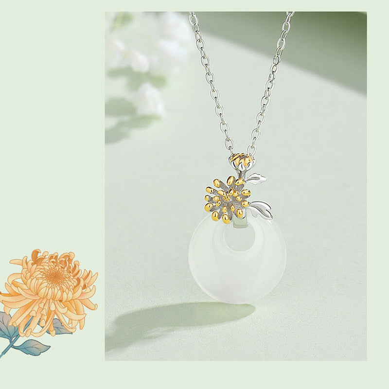 Colgante de collar de armonía de flores de doce meses de calcedonia redonda de plata de ley 925 con Buddha Stones - image 22