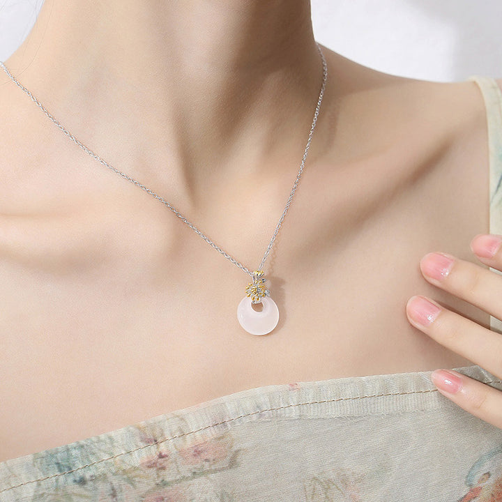 Colgante de collar de armonía de flores de doce meses de calcedonia redonda de plata de ley 925 con Buddha Stones - image 11