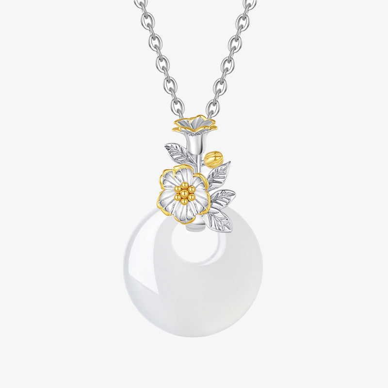 Colgante de collar de armonía de flores de doce meses de calcedonia redonda de plata de ley 925 con Buddha Stones - image 12