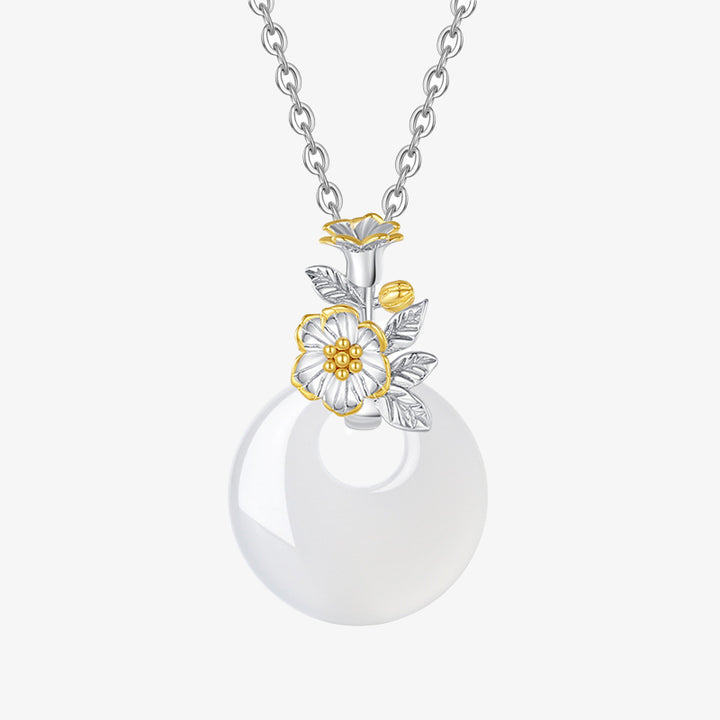 Colgante de collar de armonía de flores de doce meses de calcedonia redonda de plata de ley 925 con Buddha Stones - image 12
