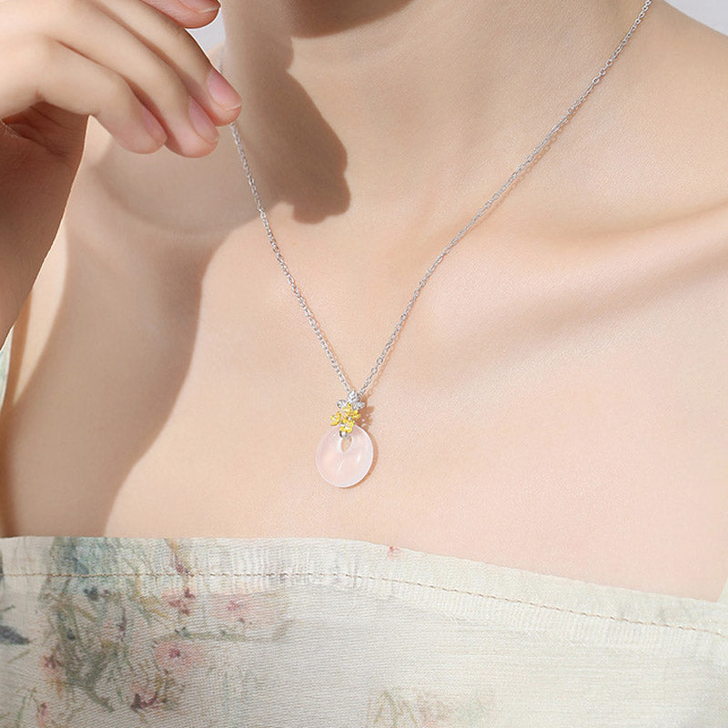 Colgante de collar de armonía de flores de doce meses de calcedonia redonda de plata de ley 925 con Buddha Stones - image 20