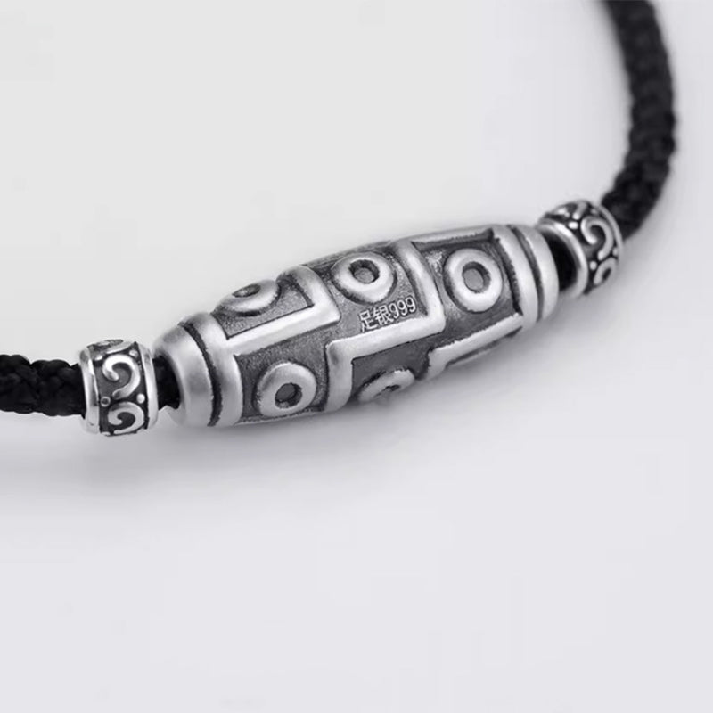 Collar con colgante de cuerda de protección con diseño de cuentas Dzi de nueve ojos de plata de ley 999 con Buddha Stones - image 2