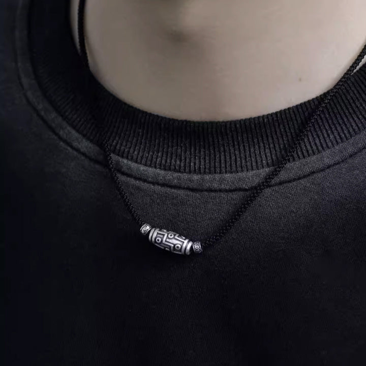 Collar con colgante de cuerda de protección con diseño de cuentas Dzi de nueve ojos de plata de ley 999 con Buddha Stones - image 13