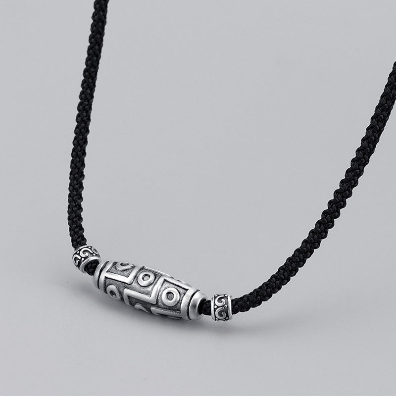 Collar con colgante de cuerda de protección con diseño de cuentas Dzi de nueve ojos de plata de ley 999 con Buddha Stones - image 1