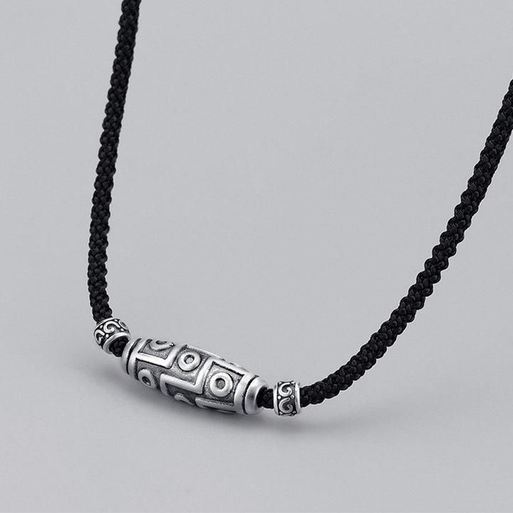 Collar con colgante de cuerda de protección con diseño de cuentas Dzi de nueve ojos de plata de ley 999 con Buddha Stones - image 1