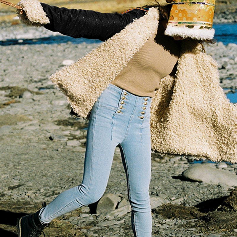 Ropa tibetana de Buddha Stones Lhasa, Top con forro polar, ropa de invierno para mujer