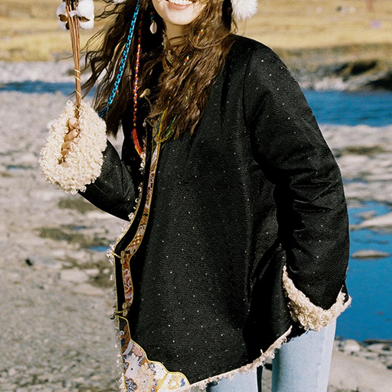 Ropa tibetana de Buddha Stones Lhasa, Top con forro polar, ropa de invierno para mujer - image 8