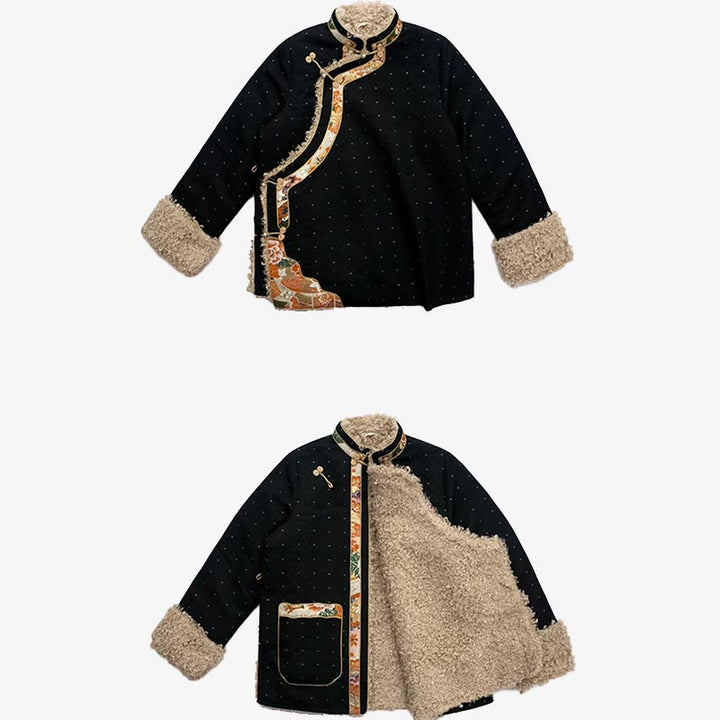 Ropa tibetana de Buddha Stones Lhasa, Top con forro polar, ropa de invierno para mujer