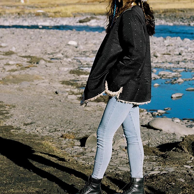 Ropa tibetana de Buddha Stones Lhasa, Top con forro polar, ropa de invierno para mujer