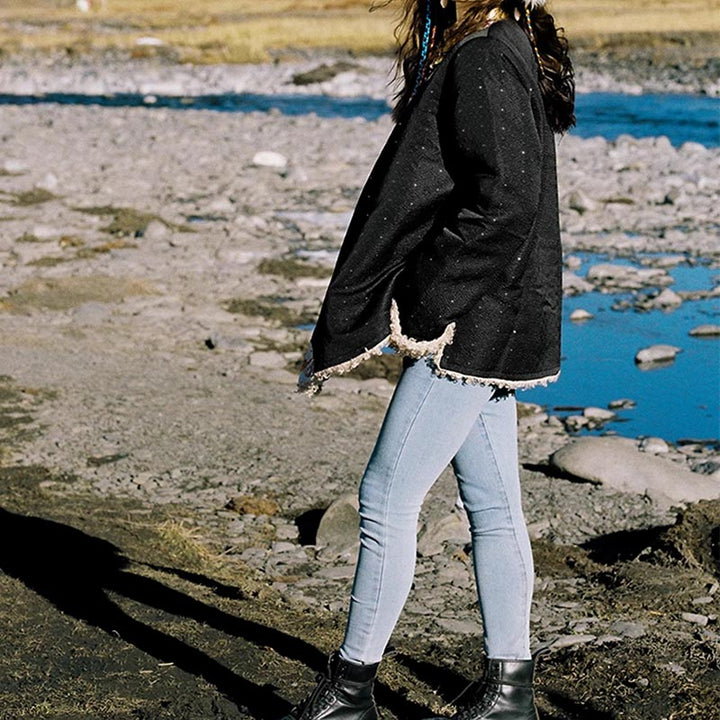 Ropa tibetana de Buddha Stones Lhasa, Top con forro polar, ropa de invierno para mujer