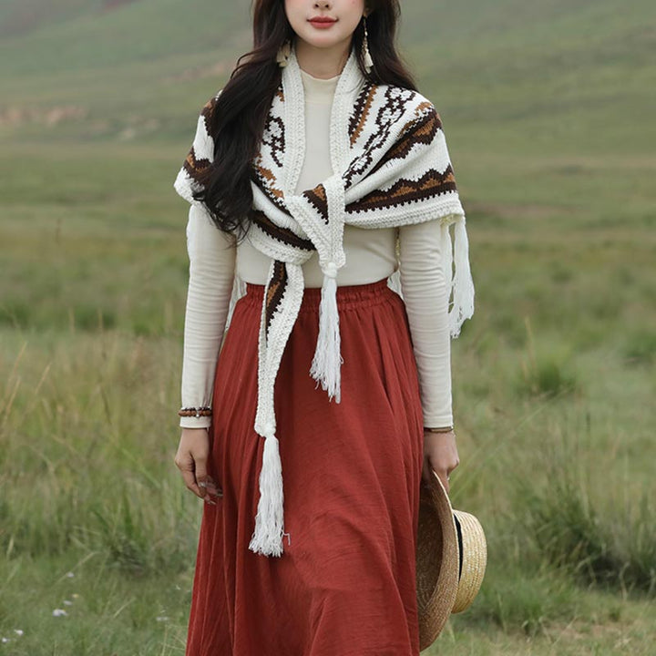 Mantón triangular tibetano con Buddha Stones, borlas a rayas, bufanda de viaje acogedora para invierno - image 1