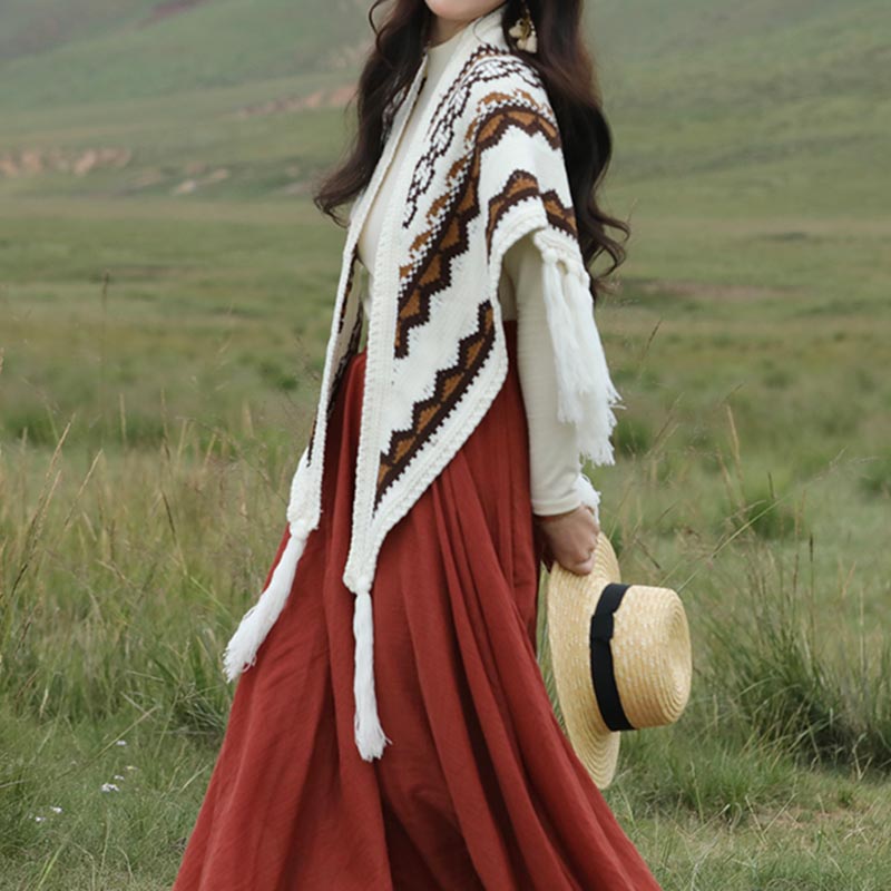 Mantón triangular tibetano con Buddha Stones, borlas a rayas, bufanda de viaje acogedora para invierno - image 4