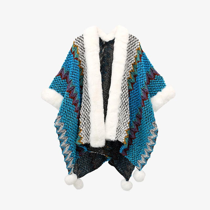 Buddha Stones tibetana multicolor líneas onduladas de punto a rayas chal abrigo invierno acogedor viaje bufanda abrigo - Azul pavo real 150*106 cm - image 7