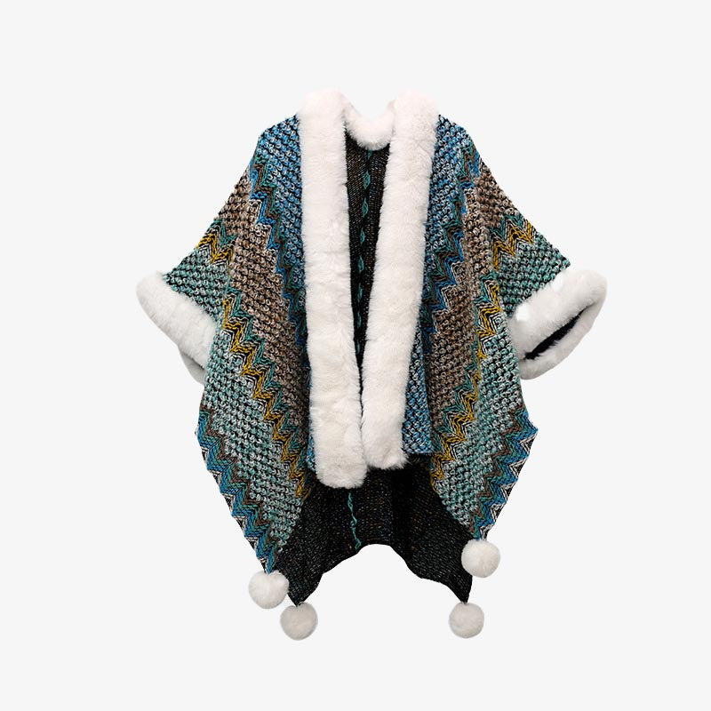 Buddha Stones tibetana multicolor líneas onduladas de punto a rayas chal abrigo invierno acogedor viaje bufanda abrigo - Azul oscuro 150*106 cm - image 18