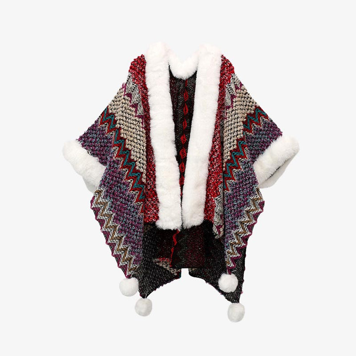 Buddha Stones tibetana multicolor líneas onduladas de punto a rayas chal abrigo invierno acogedor viaje bufanda abrigo - Rojo púrpura 150*106 cm - image 28