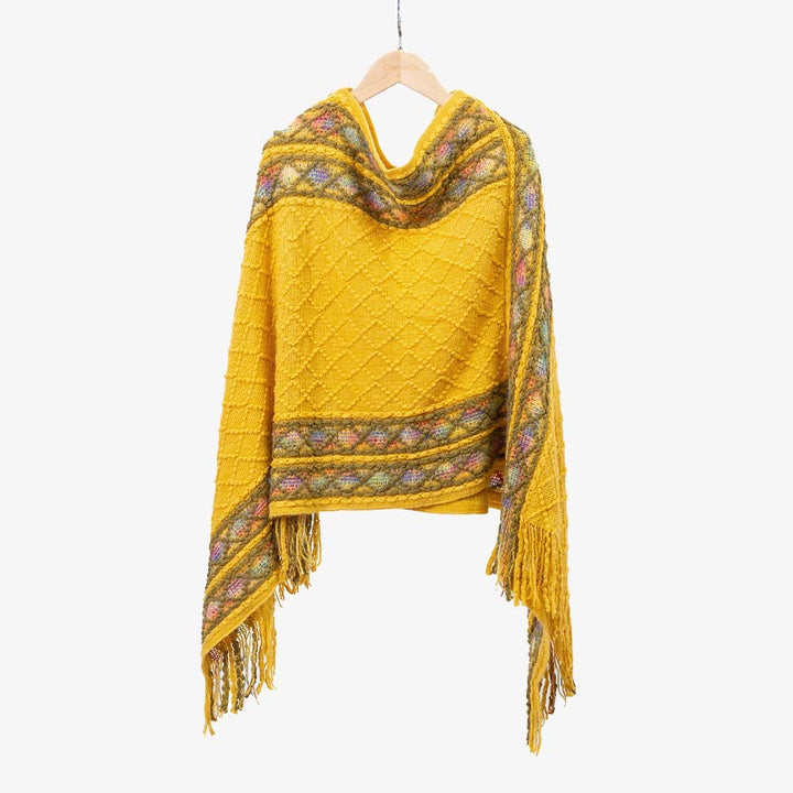 Buddha Stones Tibetano Colorido Patrón de rombos a rayas Mantón Borlas Jersey Invierno Acogedor Bufanda de viaje Abrigo - Amarillo 150 cm x 55 cm - image 19