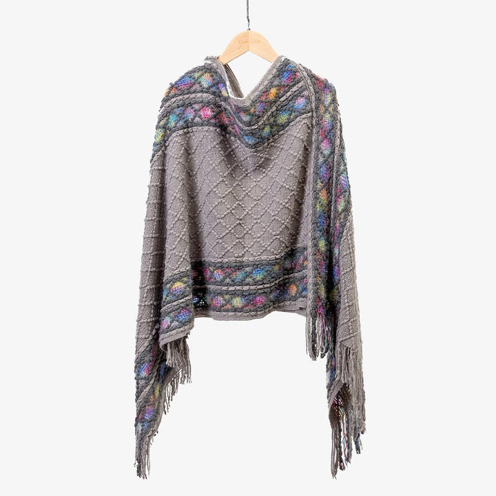 Buddha Stones Tibetano Colorido Patrón de rombos a rayas Mantón Borlas Jersey Invierno Acogedor Bufanda de viaje Abrigo - Gris 150 cm x 55 cm - image 21