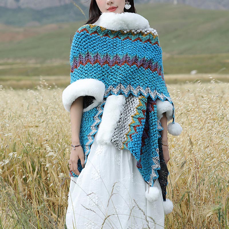 Buddha Stones tibetana multicolor líneas onduladas de punto a rayas chal abrigo invierno acogedor viaje bufanda abrigo - image 8