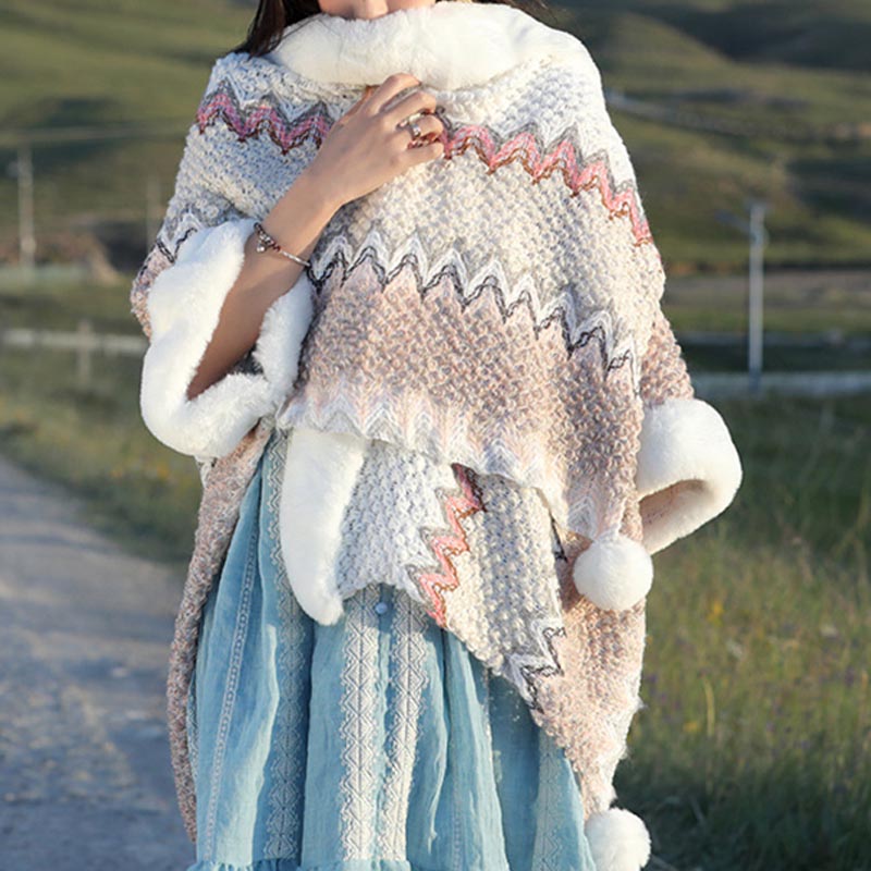 Buddha Stones tibetana multicolor líneas onduladas de punto a rayas chal abrigo invierno acogedor viaje bufanda abrigo - image 25