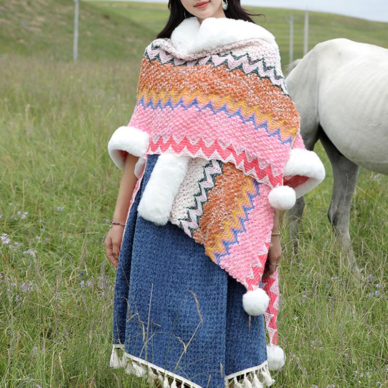 Buddha Stones tibetana multicolor líneas onduladas de punto a rayas chal abrigo invierno acogedor viaje bufanda abrigo - image 20