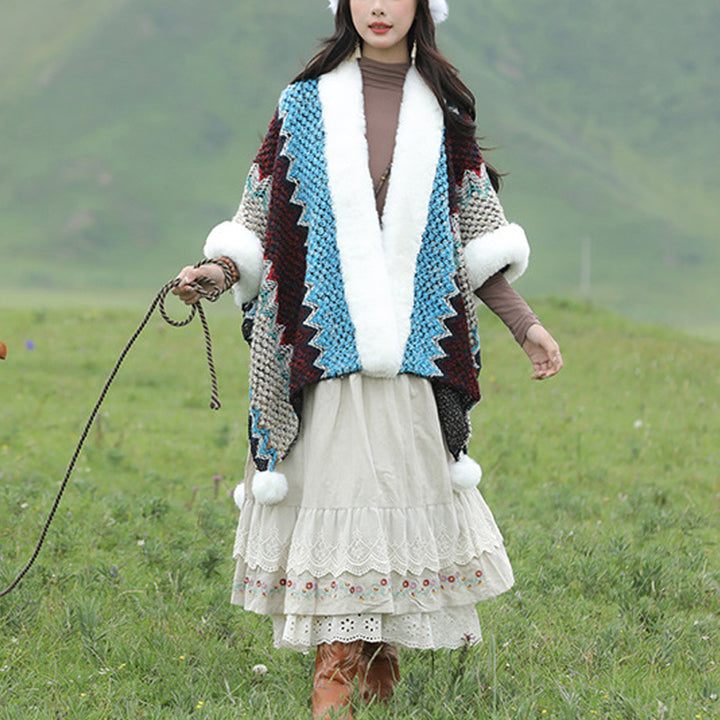 Buddha Stones tibetana multicolor líneas onduladas de punto a rayas chal abrigo invierno acogedor viaje bufanda abrigo - image 12
