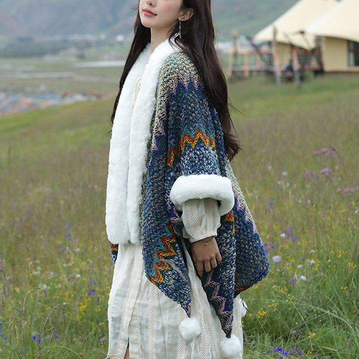 Buddha Stones tibetana multicolor líneas onduladas de punto a rayas chal abrigo invierno acogedor viaje bufanda abrigo - image 3