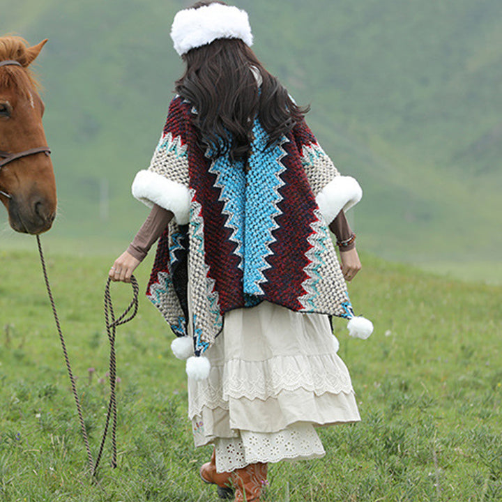 Buddha Stones tibetana multicolor líneas onduladas de punto a rayas chal abrigo invierno acogedor viaje bufanda abrigo - image 13